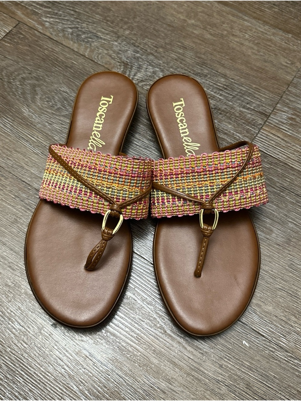 Toscana Multicolor Woven Thong Sandals in Brown